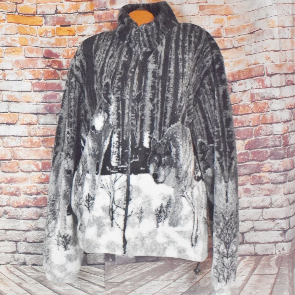 Glacier Gear  Plus Size 2XL Wolves Wolf Fleece Jacket Full Zip Scenic Vintage